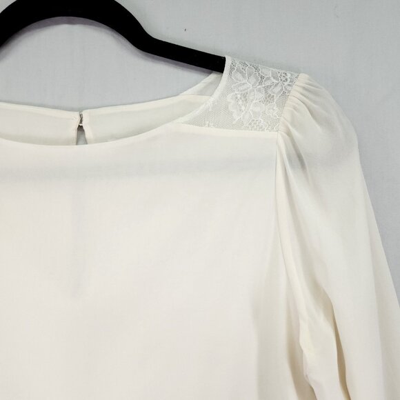 Alice And Olivia Silk Blouse Size Small Ivory With Lace Trim Long Sleeve Lux - Picture 16 of 16